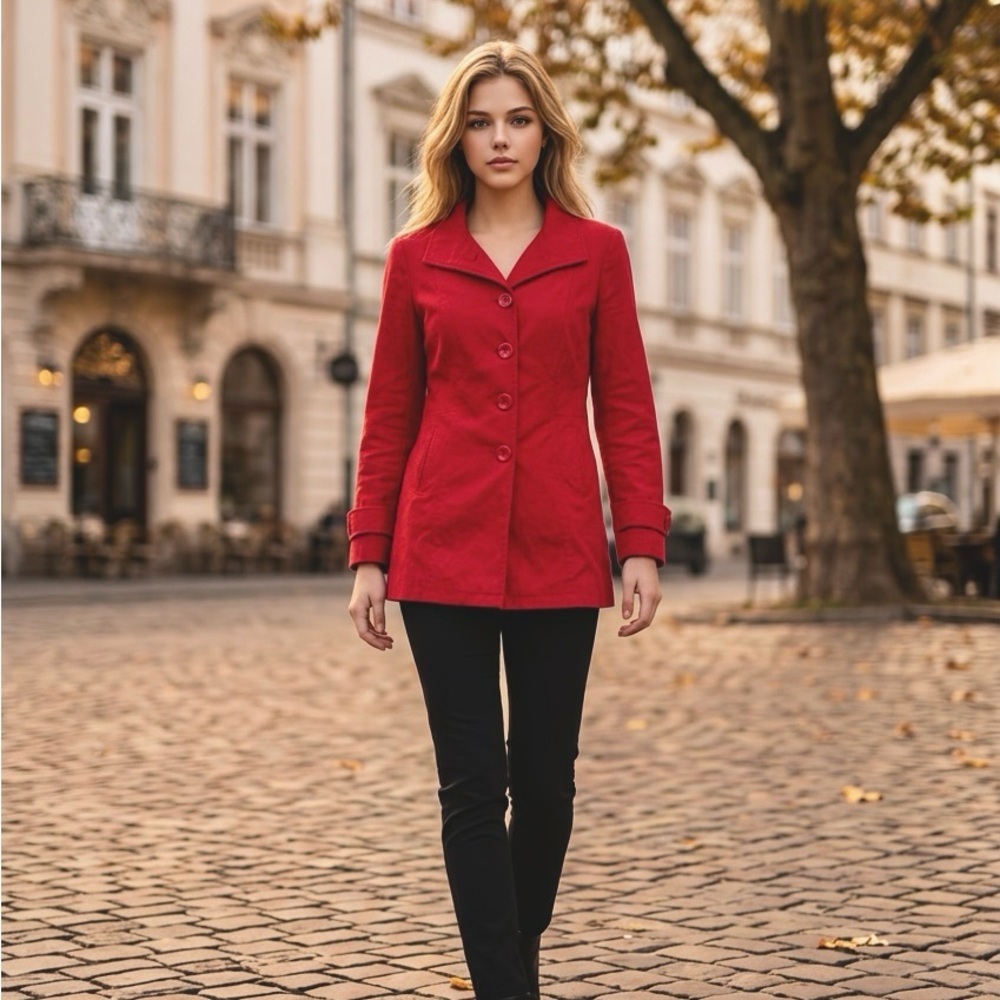Zany Tailored Red Flared Blazer for Women Size S